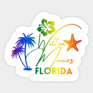 Rainbow Wilton Manors Florida Design with Tropical Palm Hibiscus and Starfish Sticker